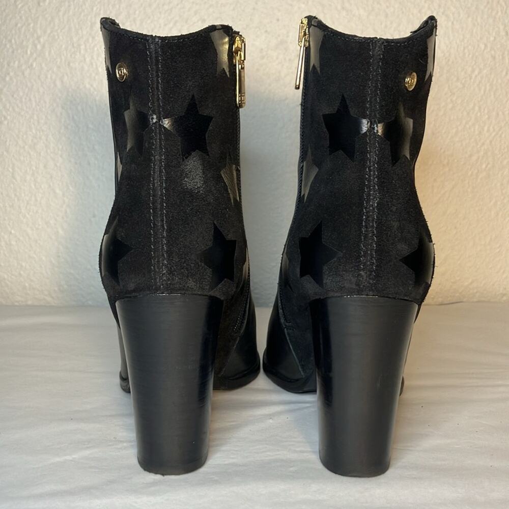 Black Tommy Hilfiger Lopez Stacked Heel Ankle Boots women's shoe star leather - Picture 2 of 5